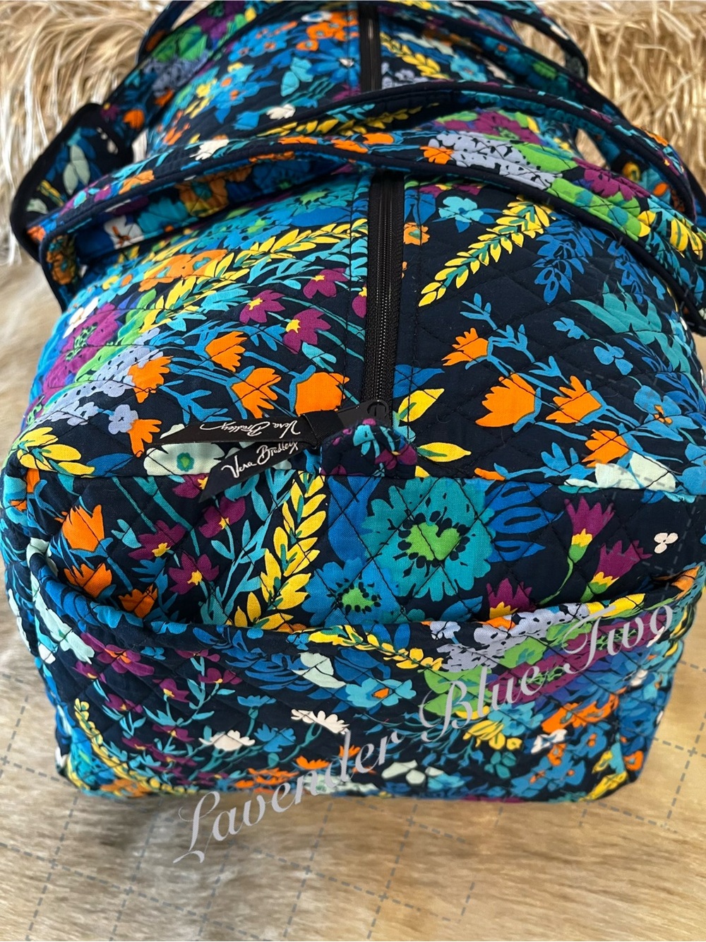 VERA BRADLEY Midnight Floral 2013 XL Duffle Bag Navy Turquoise Lightweight Y2K - Picture 7 of 15